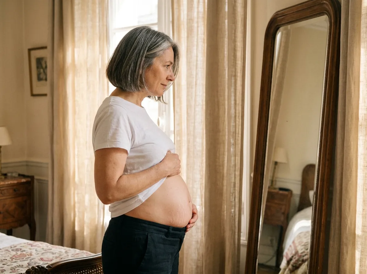Femme de profil — ventre après l'accouchement