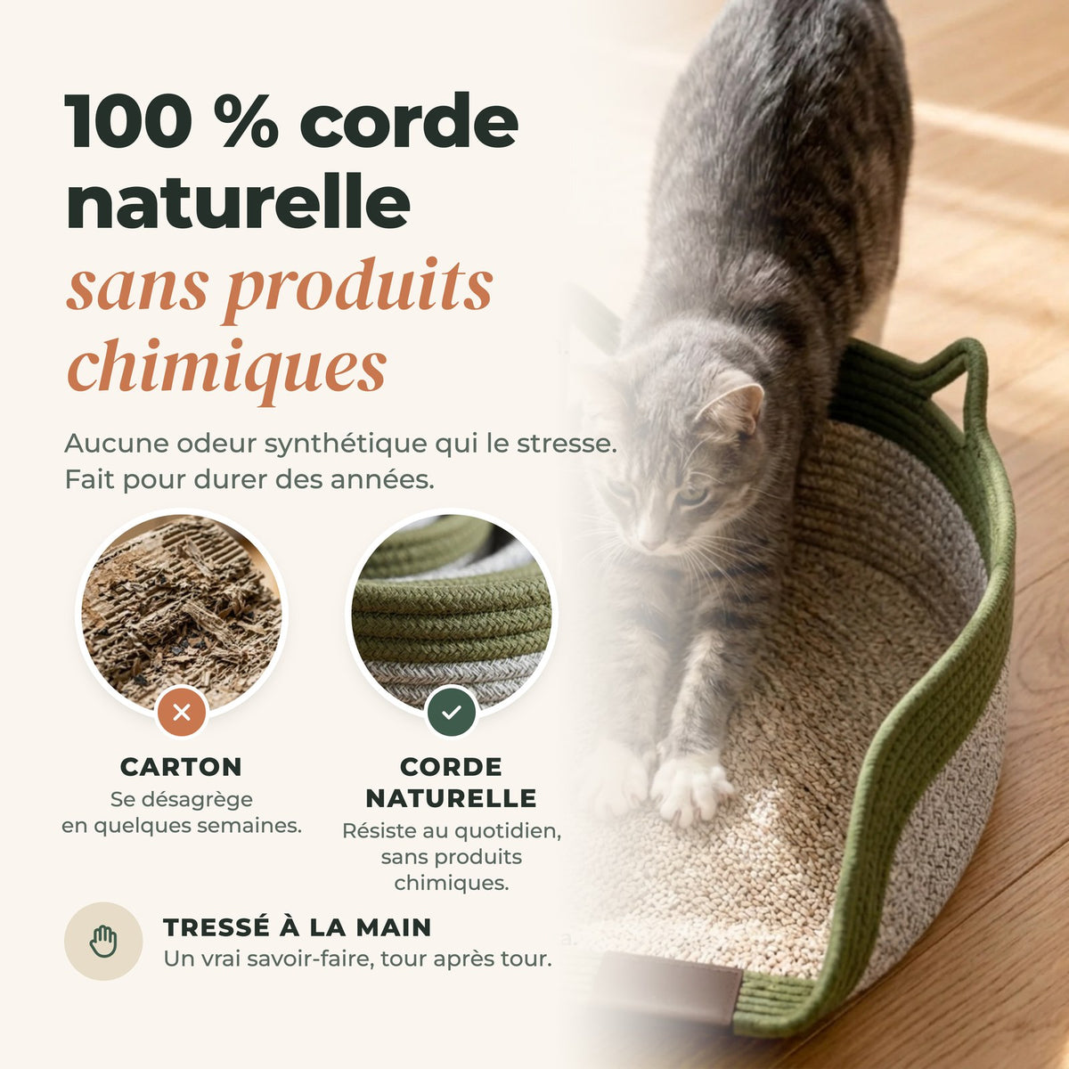 Panier en corde naturelle pour chat